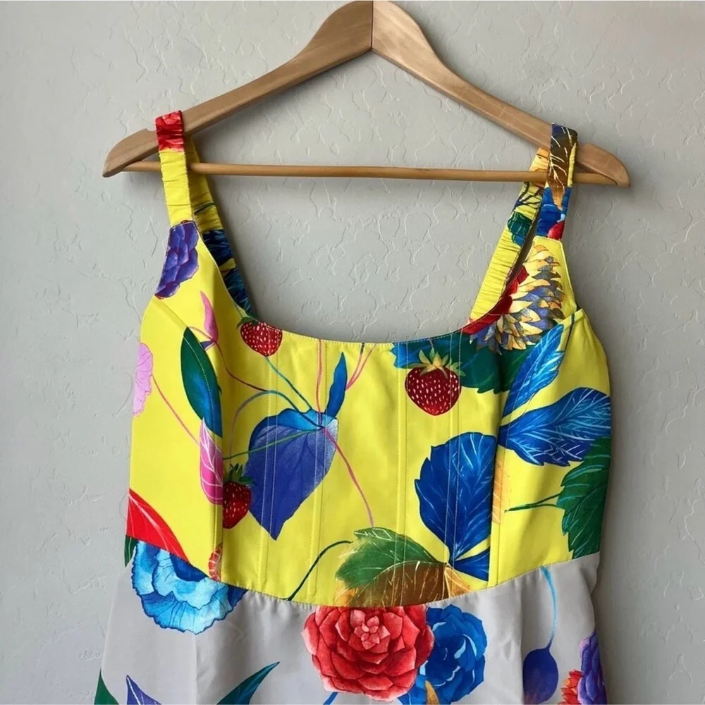 Tuckernuck Vivid Jardin Dominique Dress S Multi Yellow Floral Midi NWT